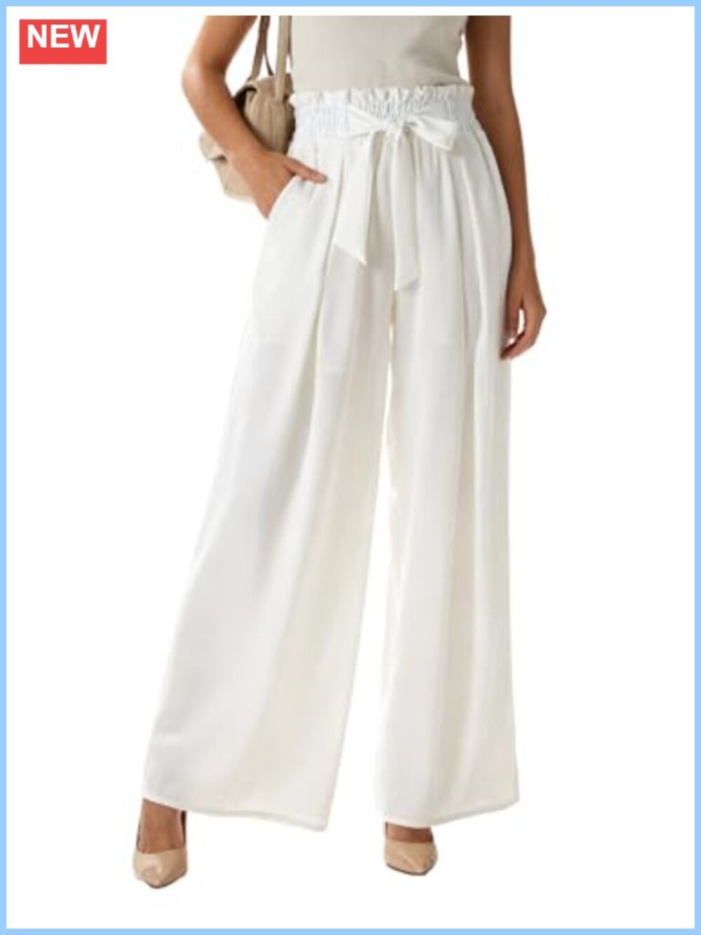 Wide Leg High Waisted Palazzo Trousers Belted Flowy Casual Business Pants with